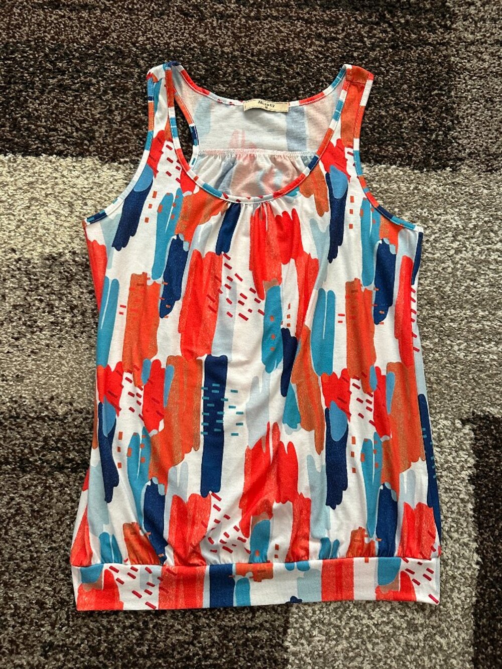 MIUSEY (M) Brush Print Blue Coral Blouson Racerback Tank Loose Workout Soft Red